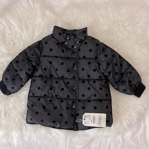 Zara Baby black Puffer with Black Velvet Polkadots.